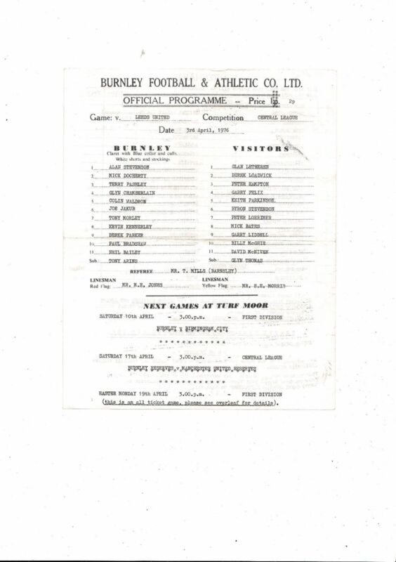 Burnley v Leeds United Central League Football Programme 1975/76 for sale on Ebay