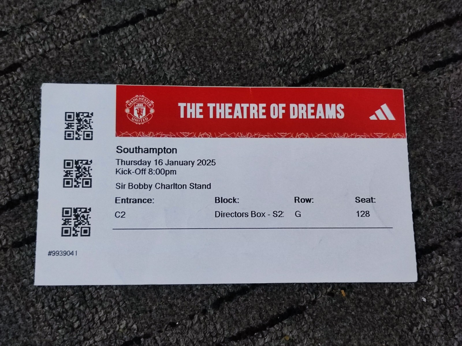 Manchester United vs Southampton Ticket 2025 Directors Box for sale on Ebay