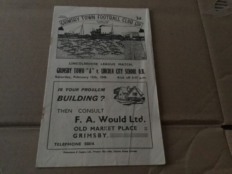 Grimsby town A v Lincoln city school o.b. 1949 for sale on Ebay