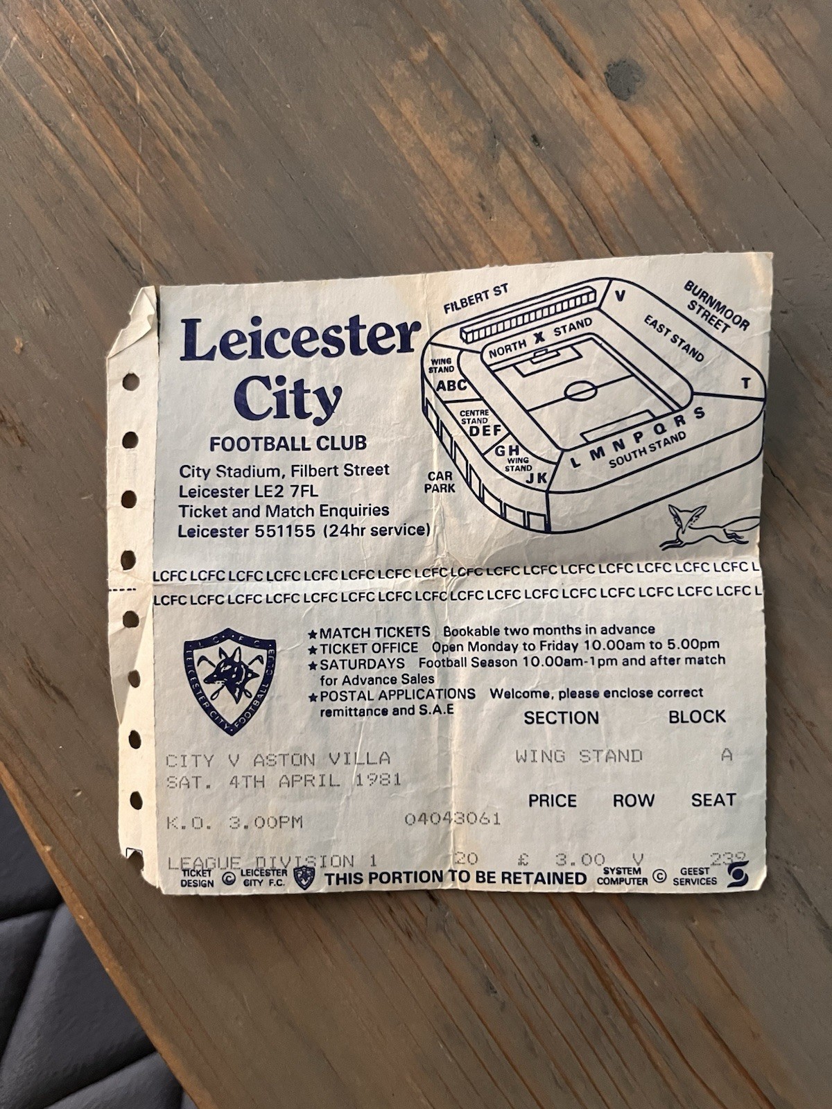 Ticket Leicester City v Aston Villa 1980/81 for sale on Ebay