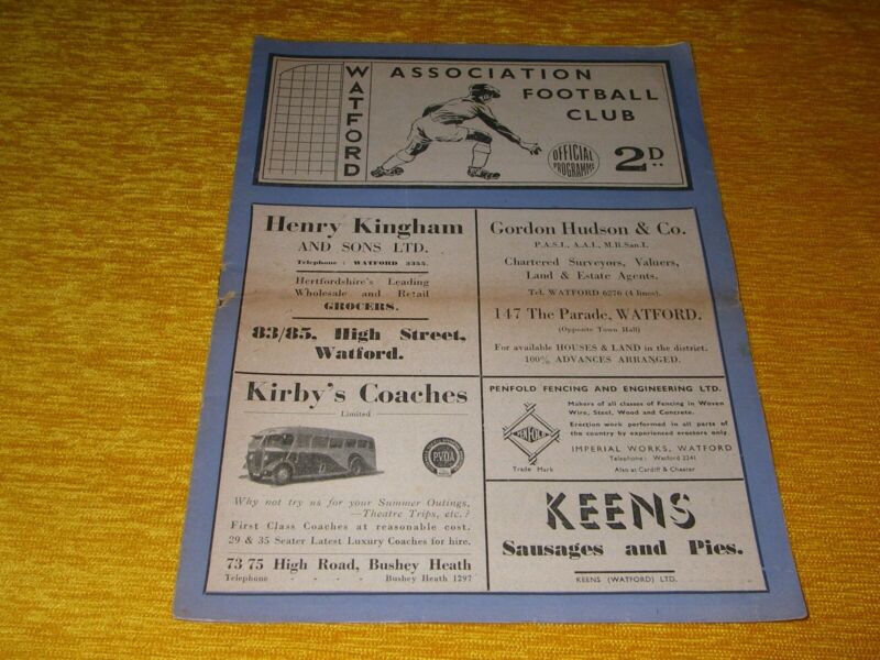 Watford v Torquay United 29/11/47.  FA Cup 1st Round. for sale on Ebay