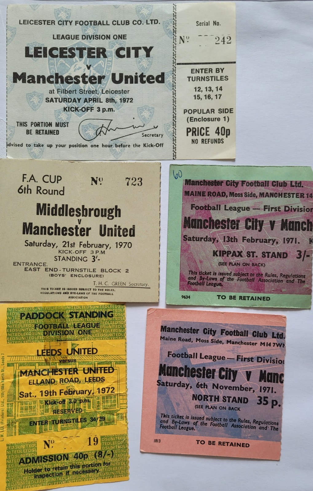 5 Manchester United Away Tickets 1970s for sale on Ebay