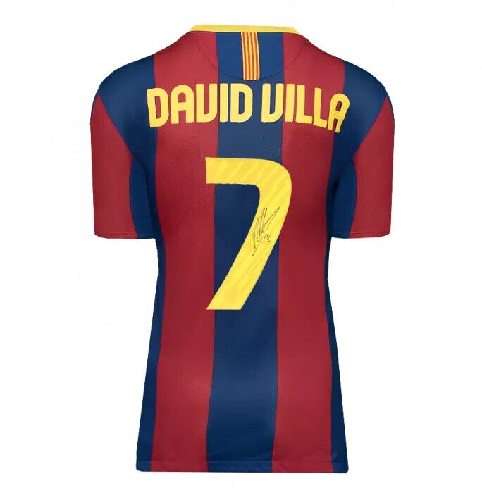 David Villa Back Signed FC Barcelona 2010-11 Home Shirt with Fan Style Number for sale on Ebay