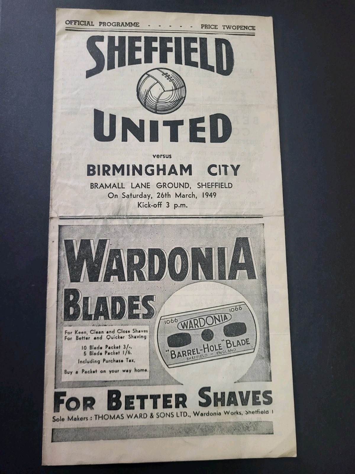 Sheffield United v Birmingham City Football League One Fixture 1948/49 (NB)~F/P for sale on Ebay