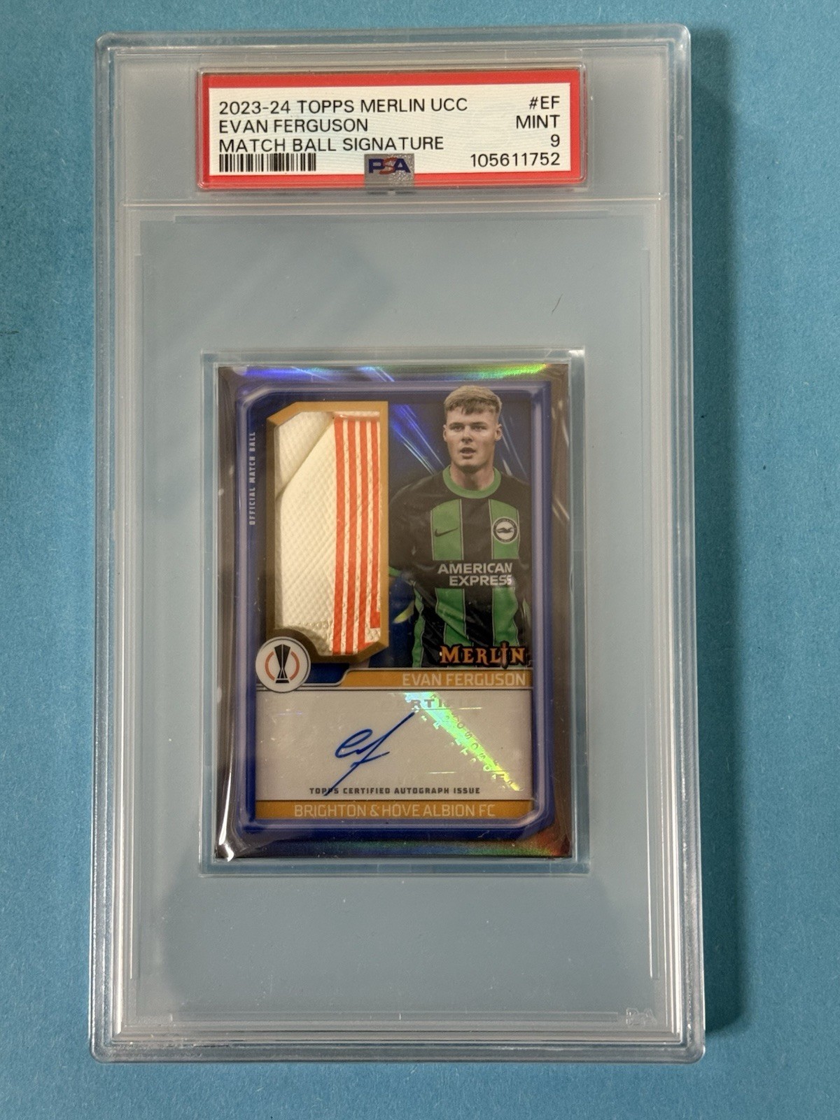 Evan Ferguson Auto Patch Matchball Topps Merlin Brighton & Hove Albion FC PSA9 for sale on Ebay