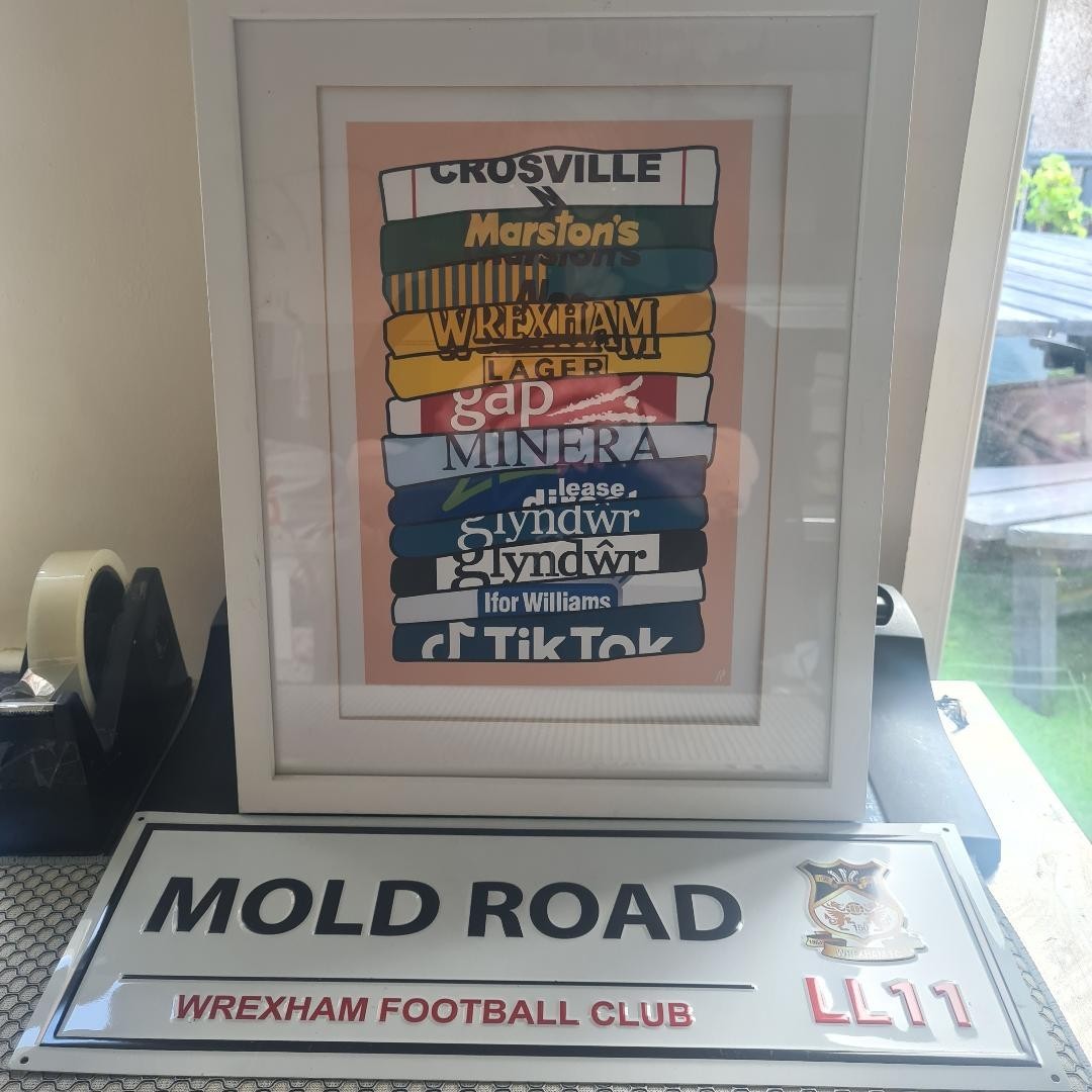 Wrexham Old Sponsors Framed Picture & Metal Mold Road Sign for sale on Ebay