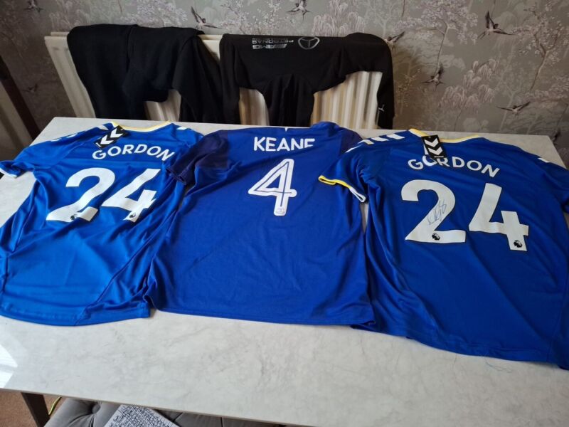Match Worn Michael Keane Everton Shirt Plus 2 Anthony Gordon Replica Shirts -... for sale on Ebay