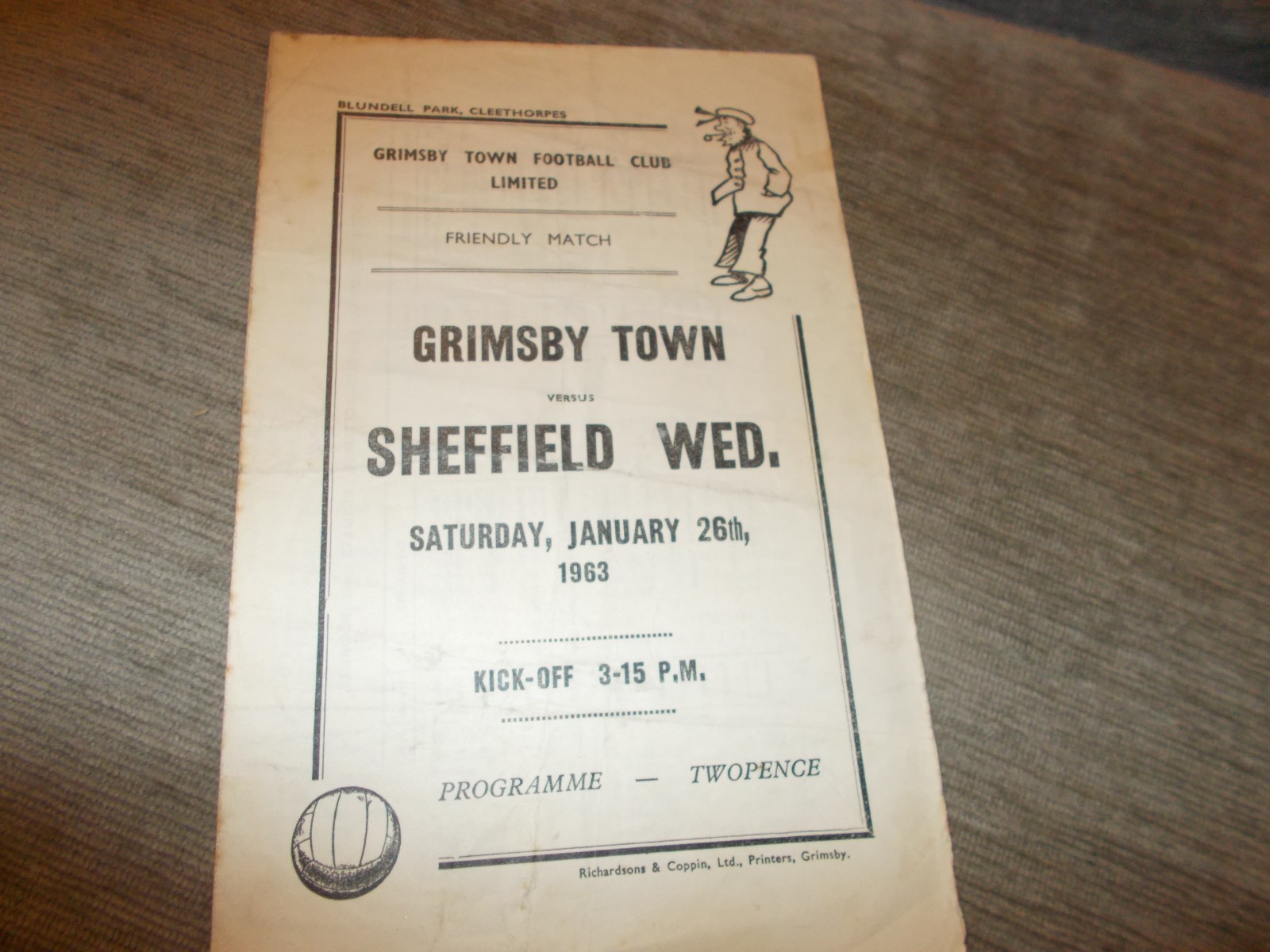 62-63 Friendly Grimsby Town v Sheffield Wednesday 26-1-63 for sale on Ebay
