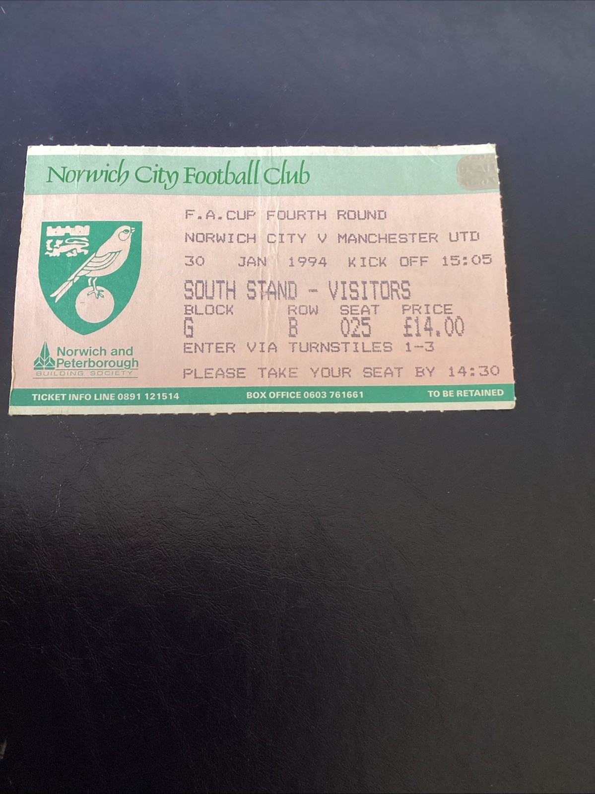 Norwich City v Manchester United 1993/94 FA Cup Match Ticket for sale on Ebay