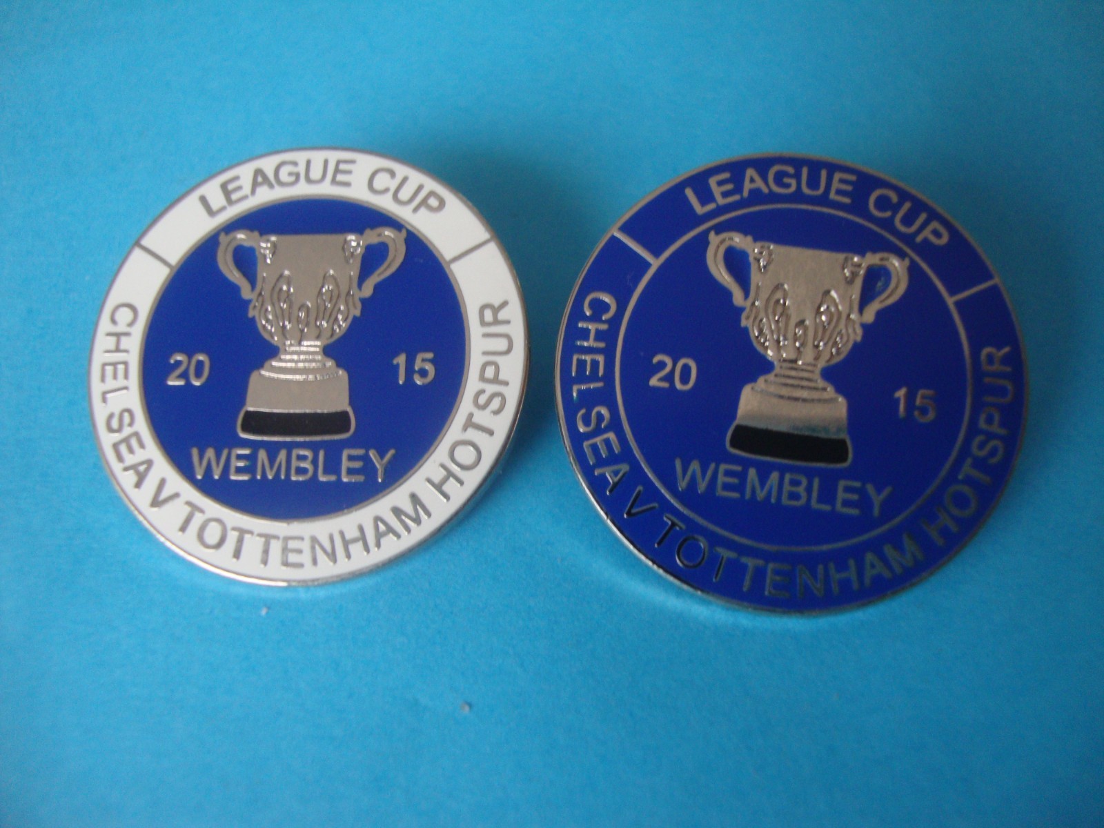 (632) TWO  CHELSEA FC V TOTTENHAM HOTSPUR LEAGUE CUP 2015  METAL PIN BADGE   for sale on Ebay
