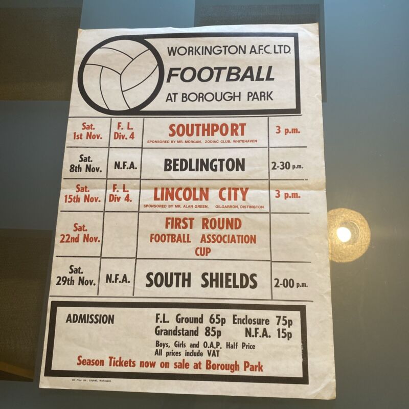 Workington Poster 1975/76 v Southport, Lincoln City, Bedlington. South Shields. for sale on Ebay
