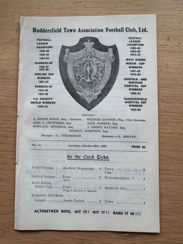 1929/30 - Huddersfield Town v Burnley - 26 Oct 1929 for sale on Ebay