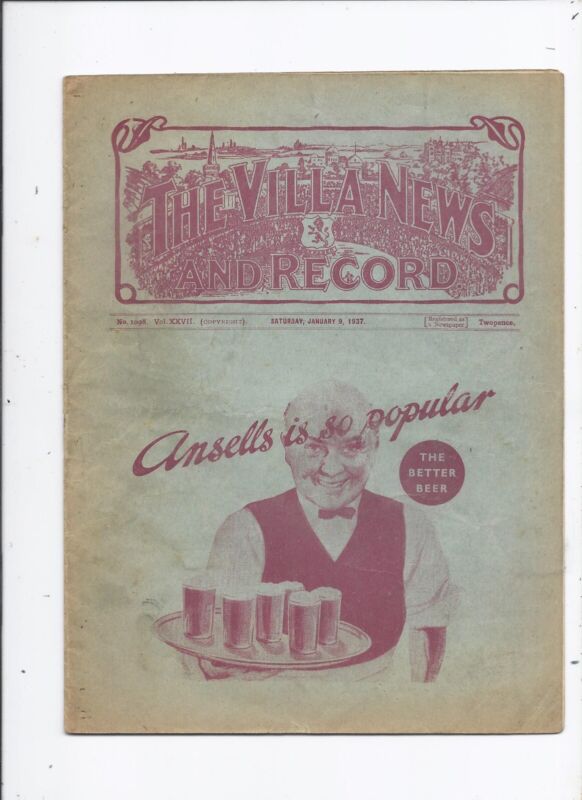 Aston Villa v Burnley 9 January 1937 for sale on Ebay