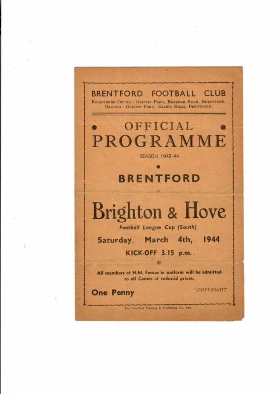 Brentford V Brighton & HA 1943-44 for sale on Ebay
