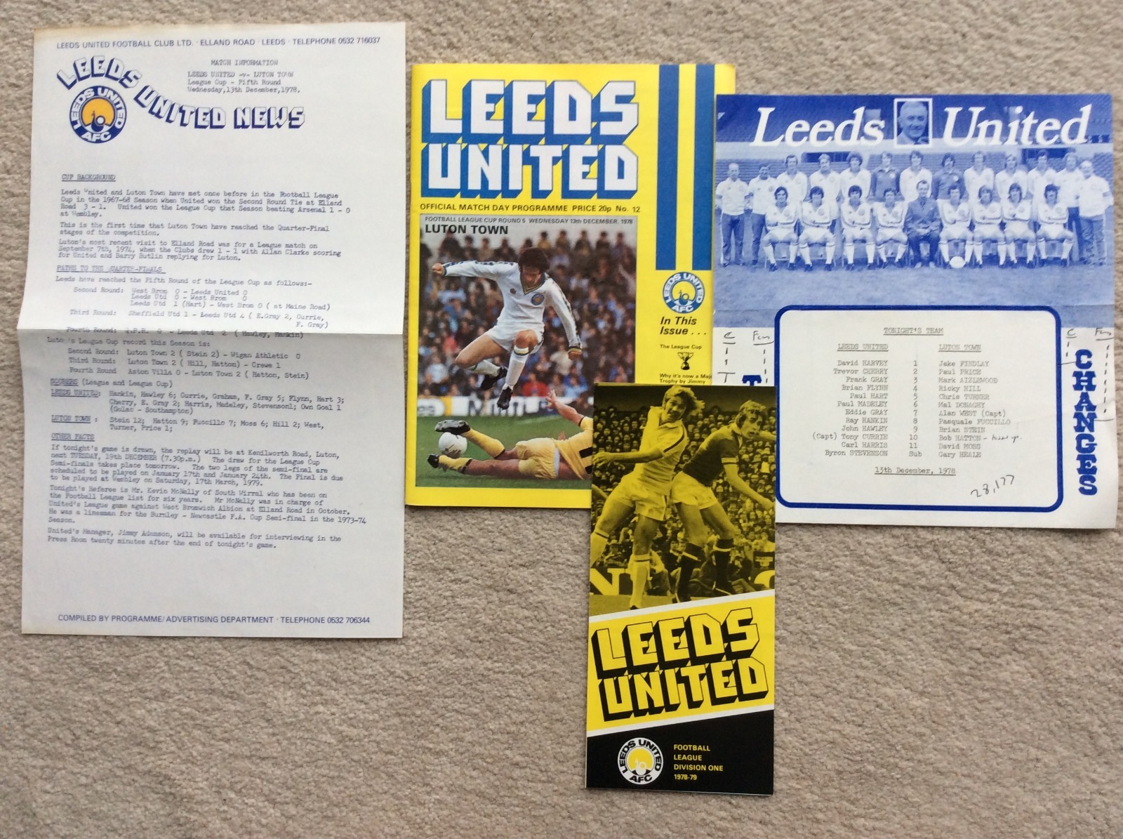 1978/79 - LEEDS UNITED v LUTON TOWN League Cup 5th Round (VIP Press Pack) for sale on Ebay