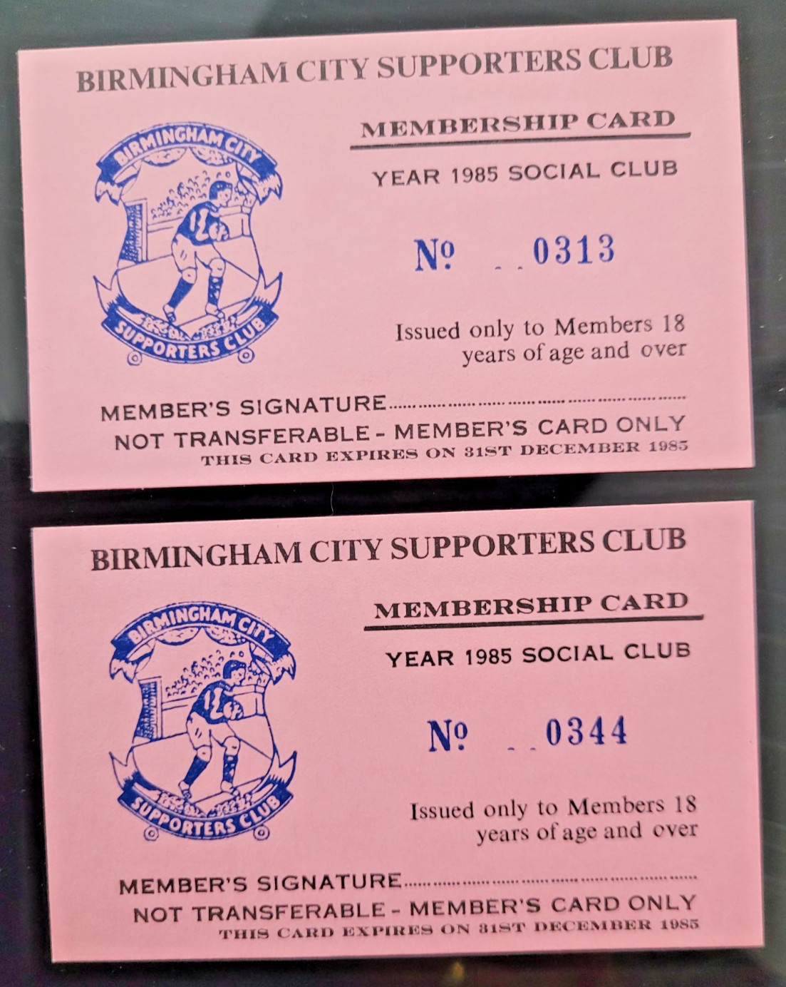 1985 BIRMINGHAM CITY SUPPORTERS CLUB Membership card x 2, mint condition! for sale on Ebay
