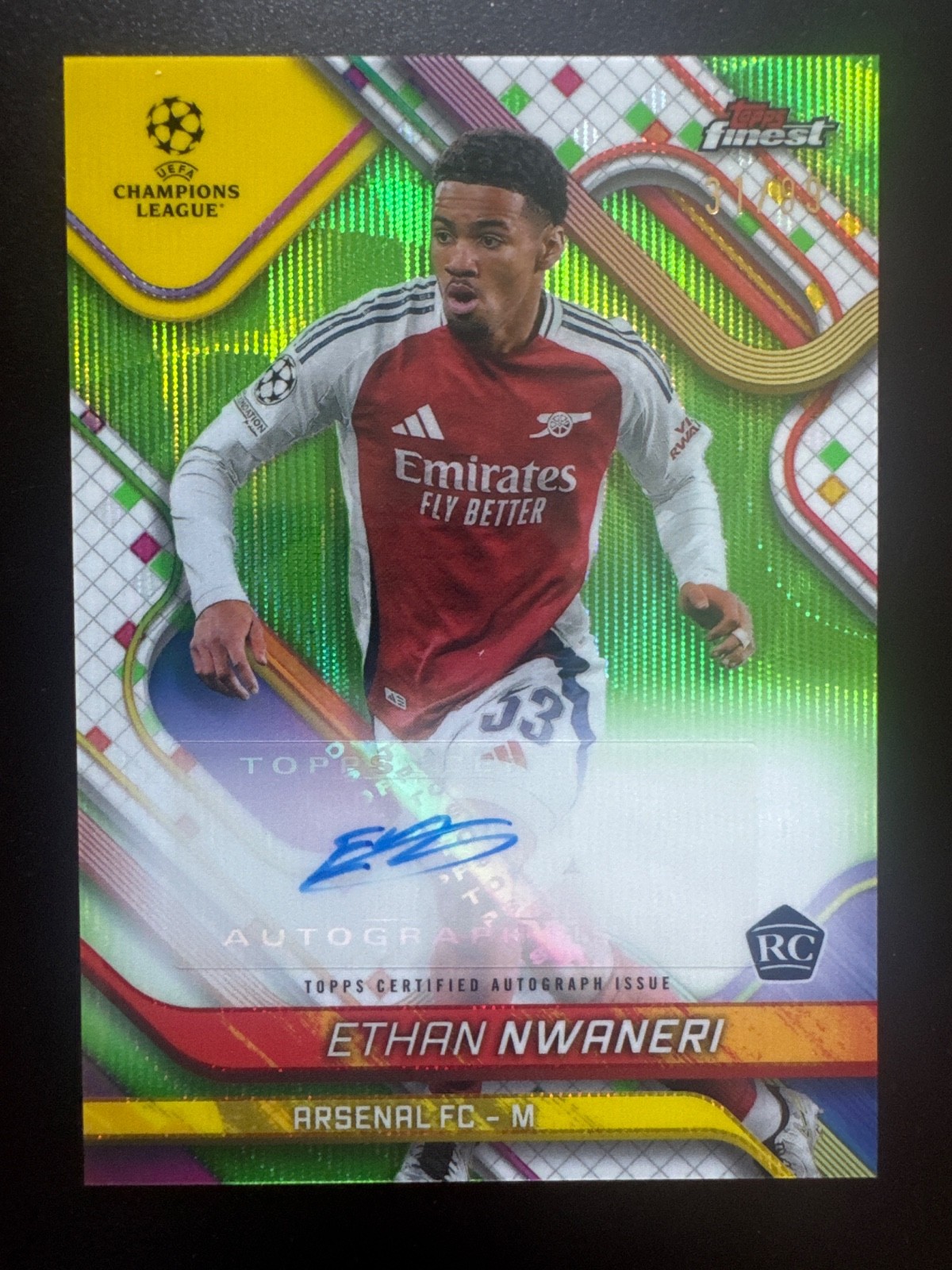 2024/25 Topps Finest UCC Soccer Ethan Nwaneri Green wave auto /99 Arsenal for sale on Ebay