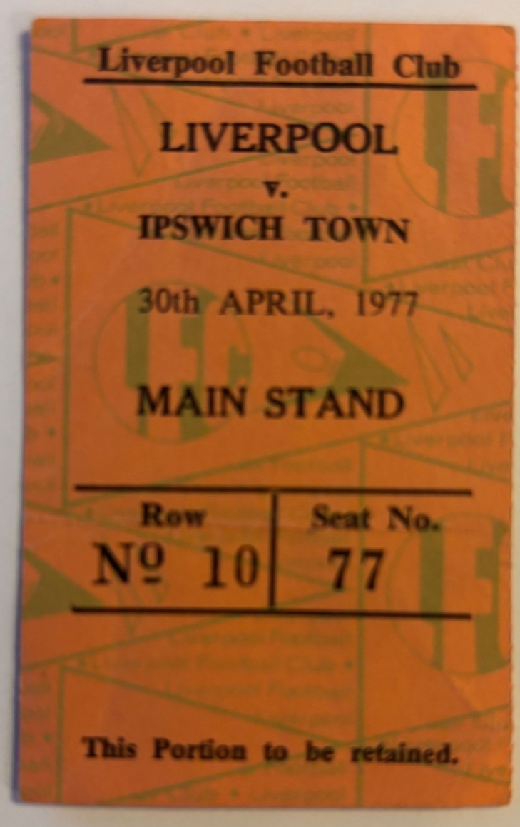 1976/77 Ticket Liverpool (Champions) v Ipswich Town League Division 1 for sale on Ebay