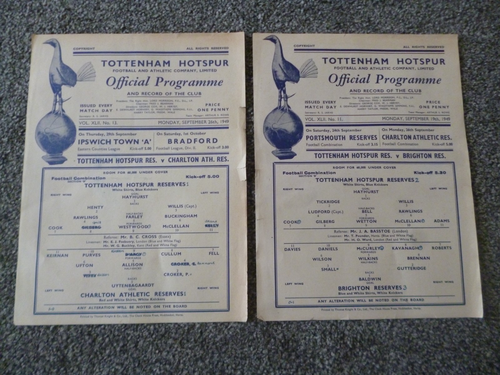x2 - Tottenham Spurs Reserves 1949/50 s/s Football Programme Collection Job Lot for sale on Ebay