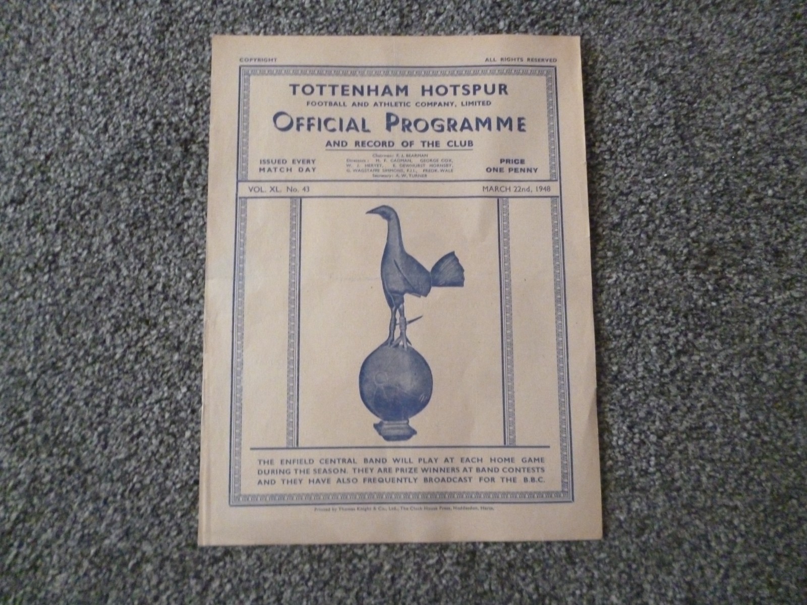 Tottenham Reserves v West Ham United Res 1947/48 s/s Football Comb Cup Programme for sale on Ebay