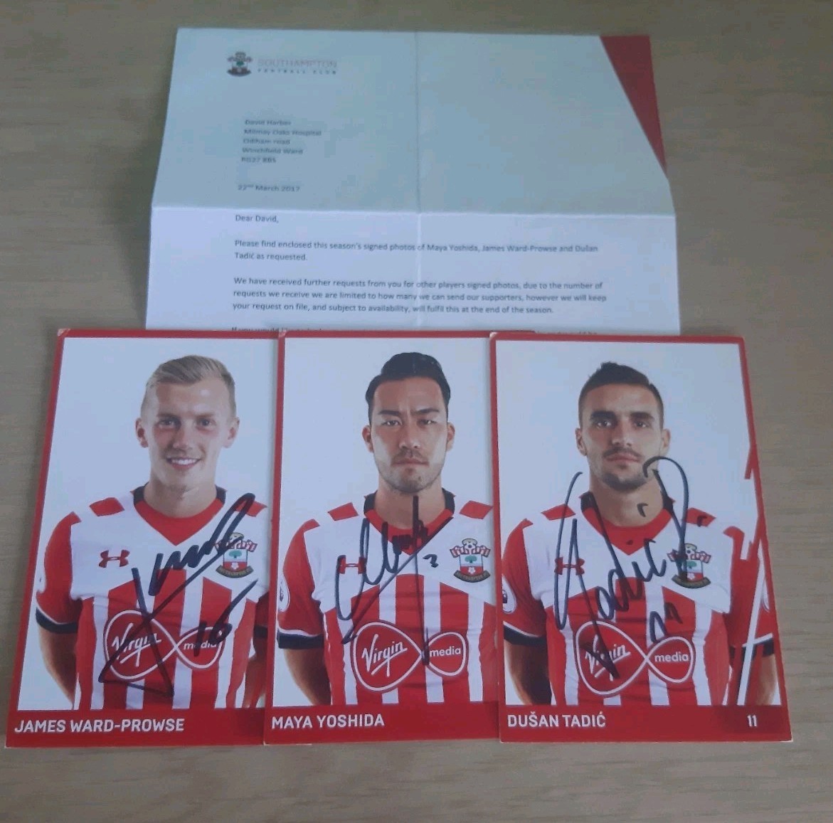 3 X Hand Signed Southampton Official Club Players Cards 2016-17 Yoshida Tadic  + for sale on Ebay