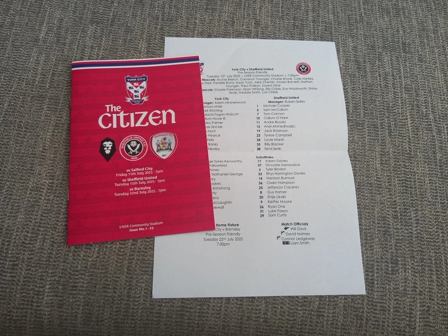YORK CITY.2025-26 JOINT PRE SEASON PROGRAMME (SHEFFIELD UNITED.SALFORD.BARNSLEY) for sale on Ebay