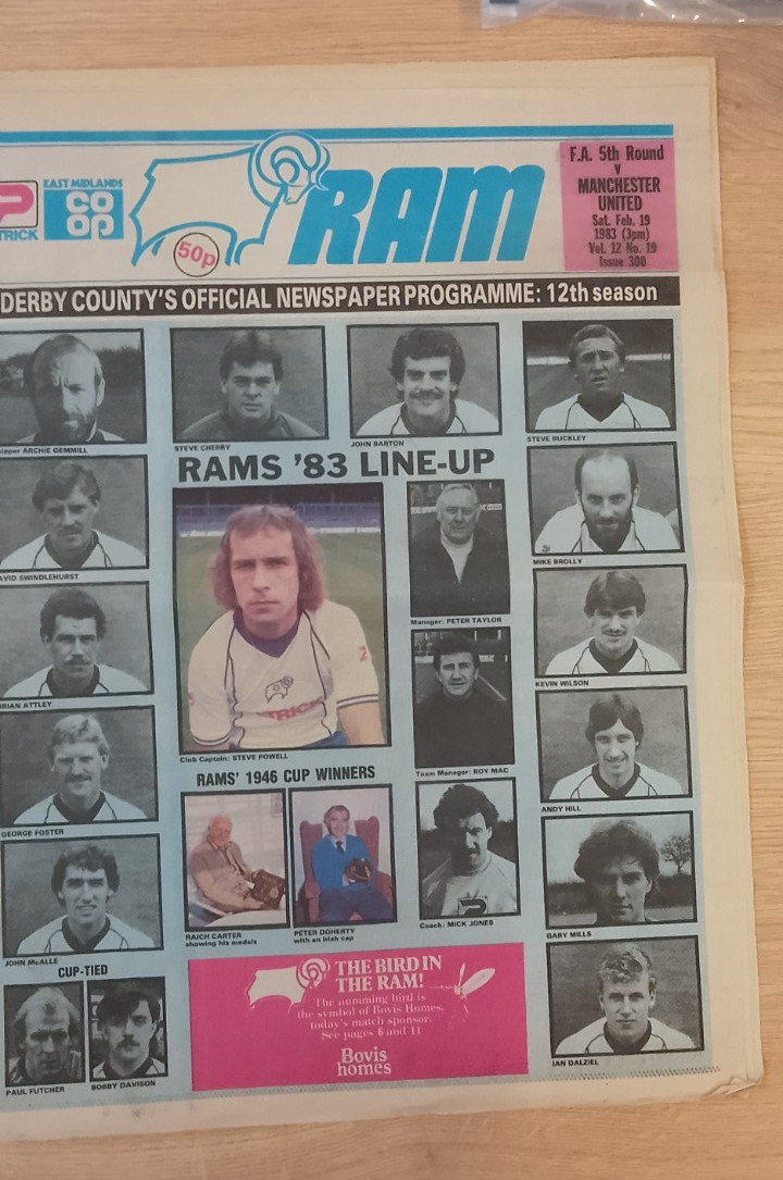 1982/83 FA Cup Derby County v Manchester United Newspaper Issue 19/2/83 for sale on Ebay