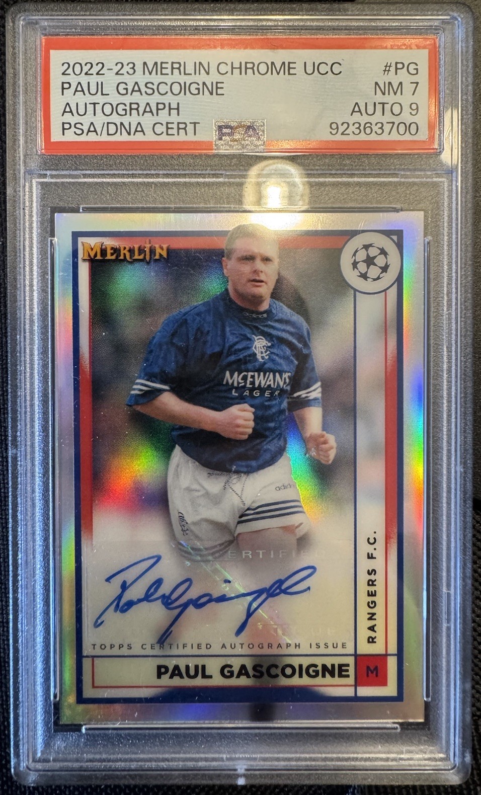PAUL GASCOIGNE AUTO! PSA 7. Topps Chrome Merlin UCC RANGERS FC 2022-2023 for sale on Ebay