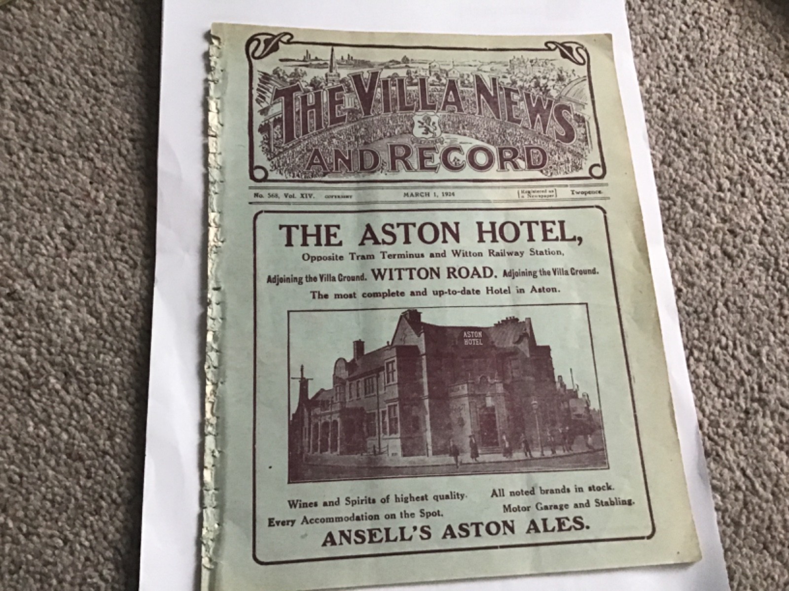 Aston Villa Reserves v Derby County Reserves  Football  Programme 1/3/1924. for sale on Ebay