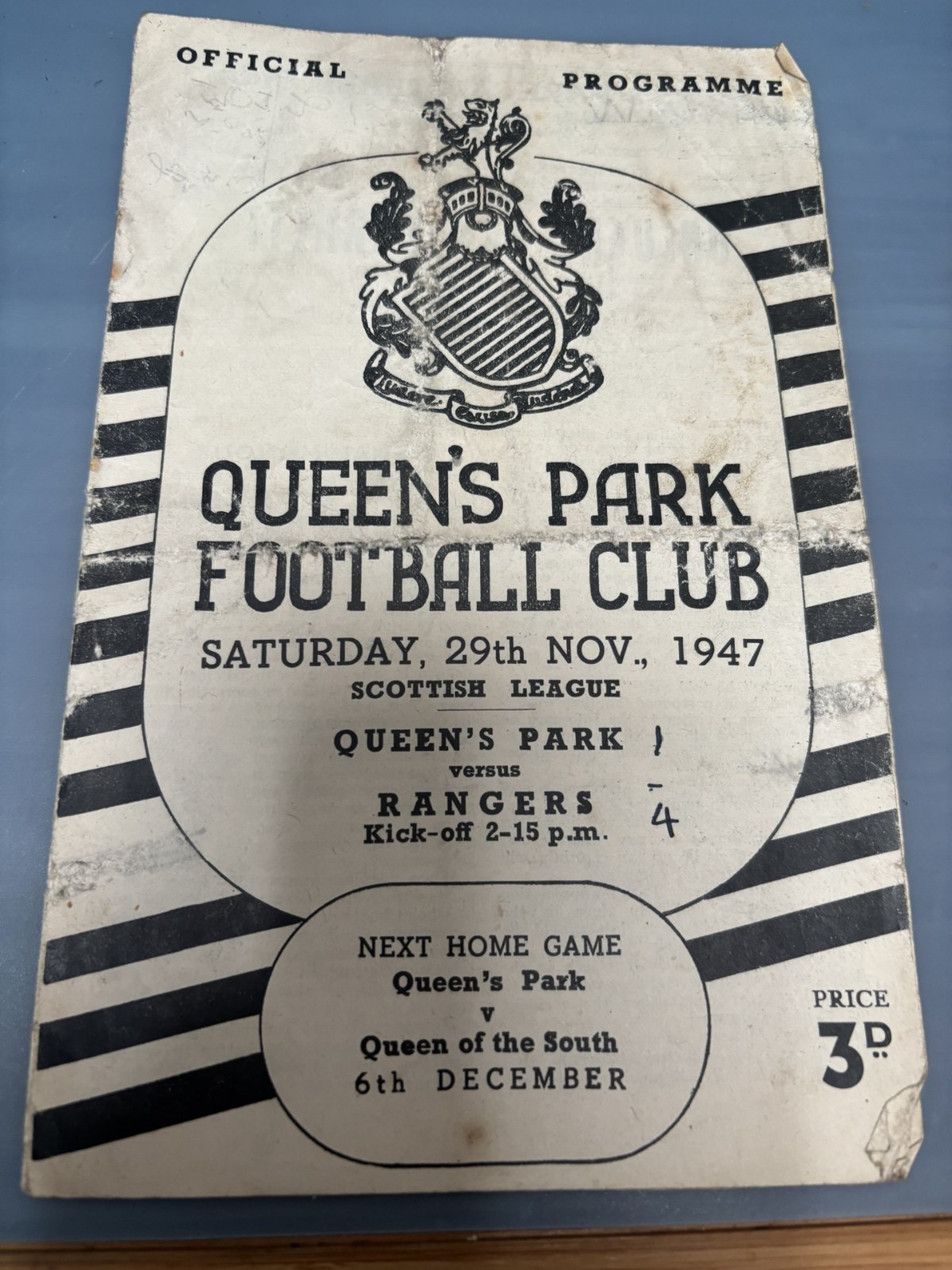 QUEENS PARK v RANGERS Nov 1947 for sale on Ebay