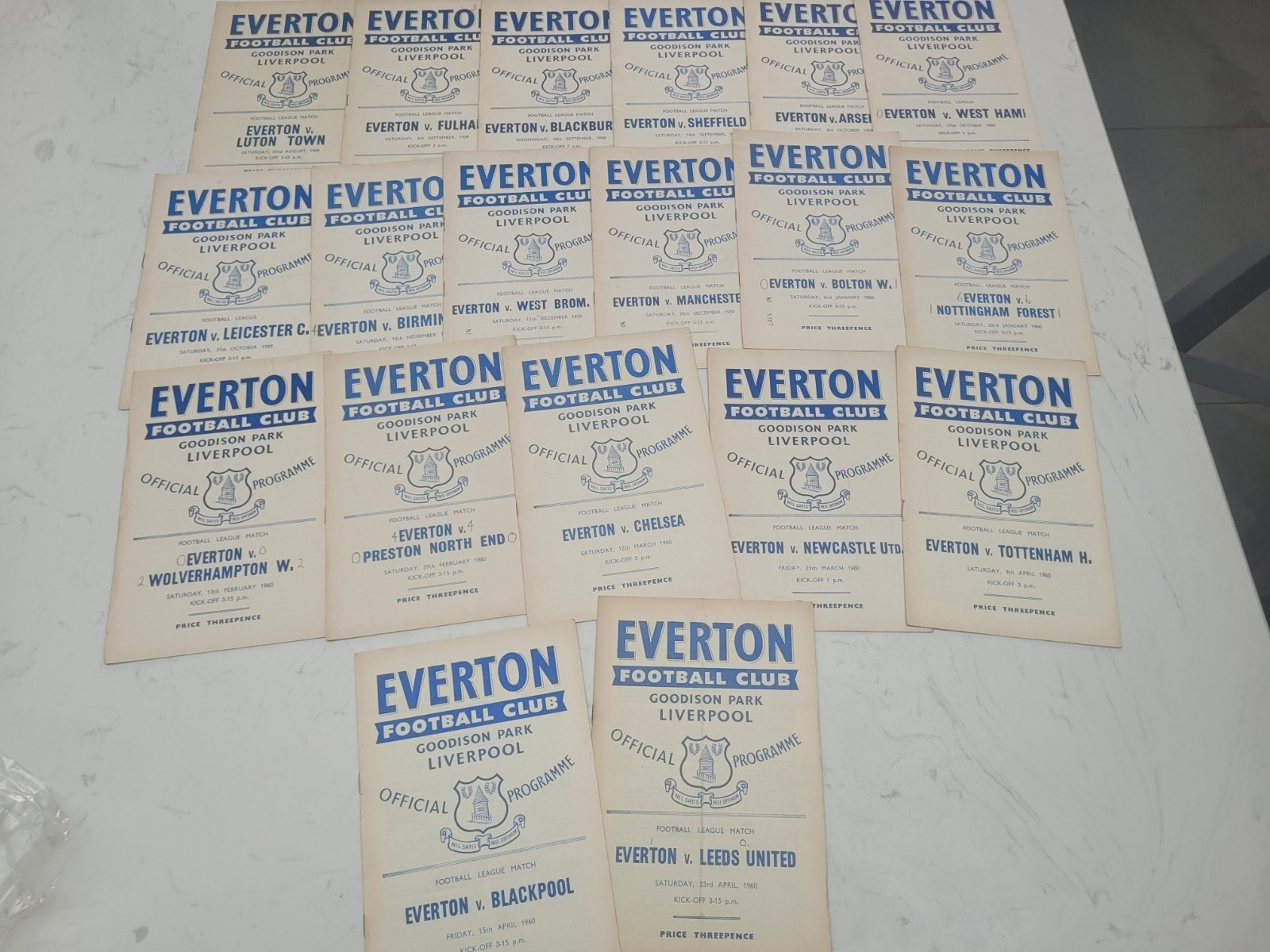 Collection Everton Home Programmes Season 1959 - 1960 x 19 League for sale on Ebay