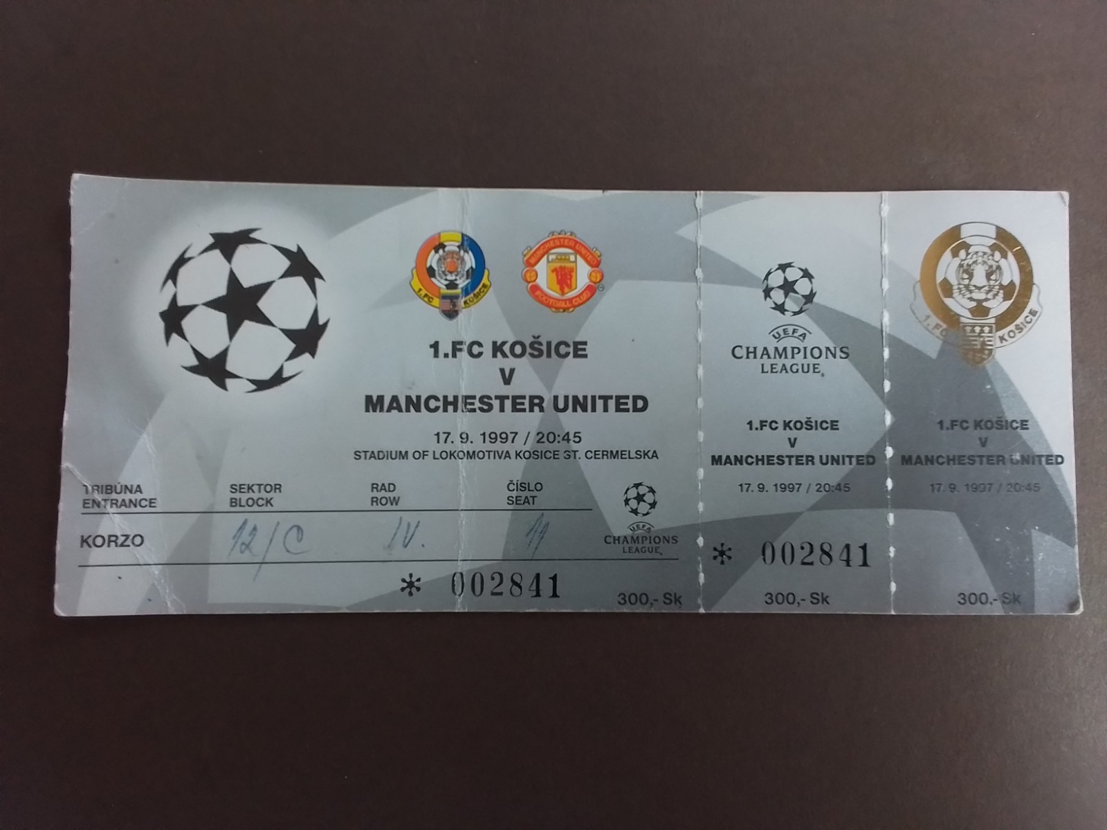  Kosice v Manchester United 1997/8 Champions League Unused Ticket for sale on Ebay