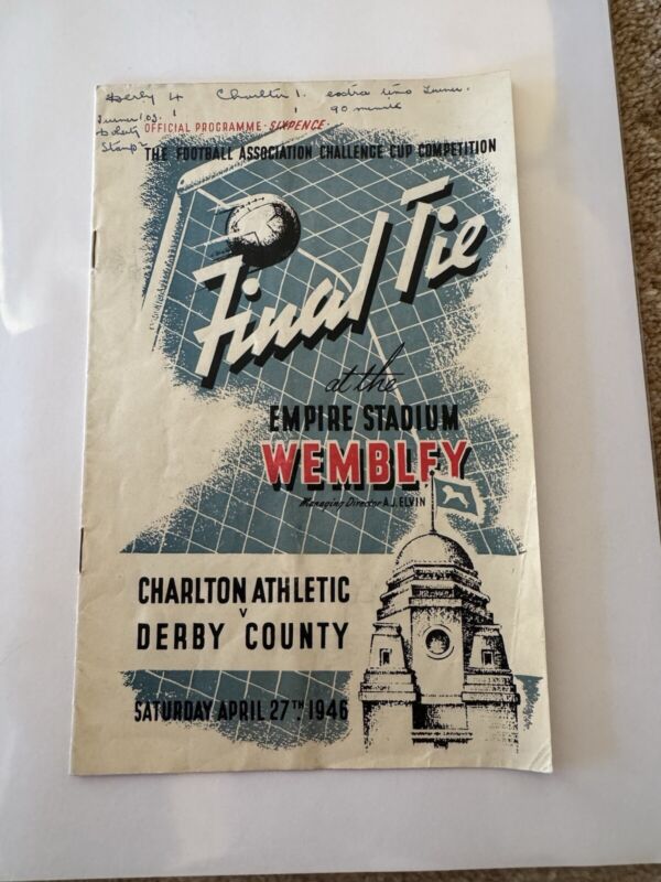 1946 FA Cup Final CHARLTON ATHLETIC v DERBY COUNTY Good Cond Football Programme for sale on Ebay