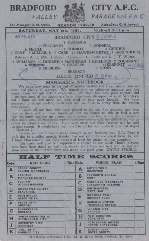 Bradford City v Leeds United 1949/50 West Riding Senior Cup for sale on Ebay