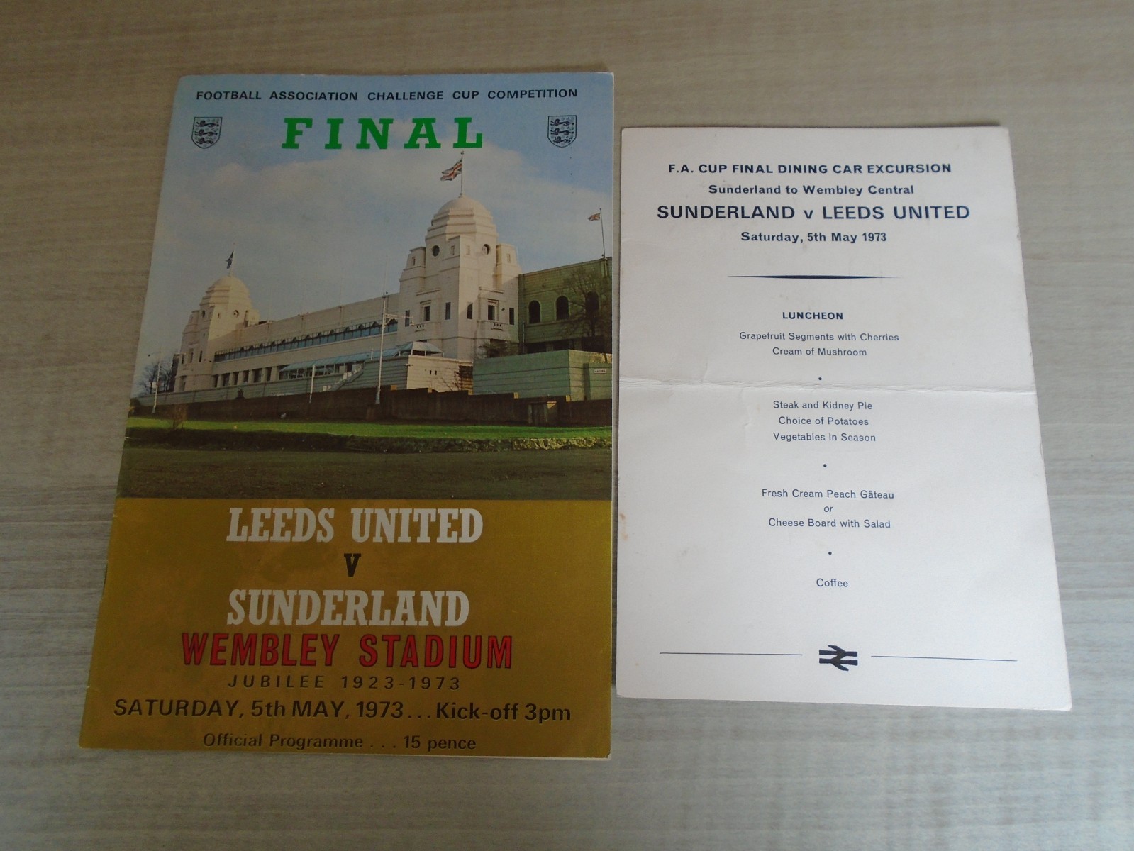 LEEDS UNITED V SUNDERLAND 1973 CUP FINAL WITH RARE BRITISH RAIL MENU CARD for sale on Ebay