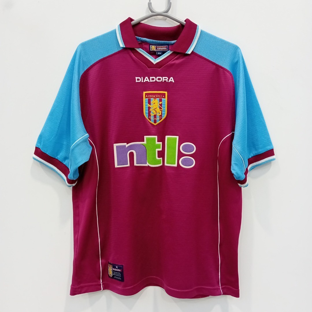 Vintage Diadora Aston Villa 2000/01 Home Shirt Size M Mens Blue Burgundy FLT18-T for sale on Ebay