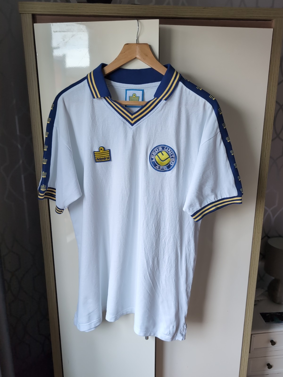 Men's Leeds United Retro Admiral Home Shirt 1977-81 White Blue Yellow Size XL for sale on Ebay