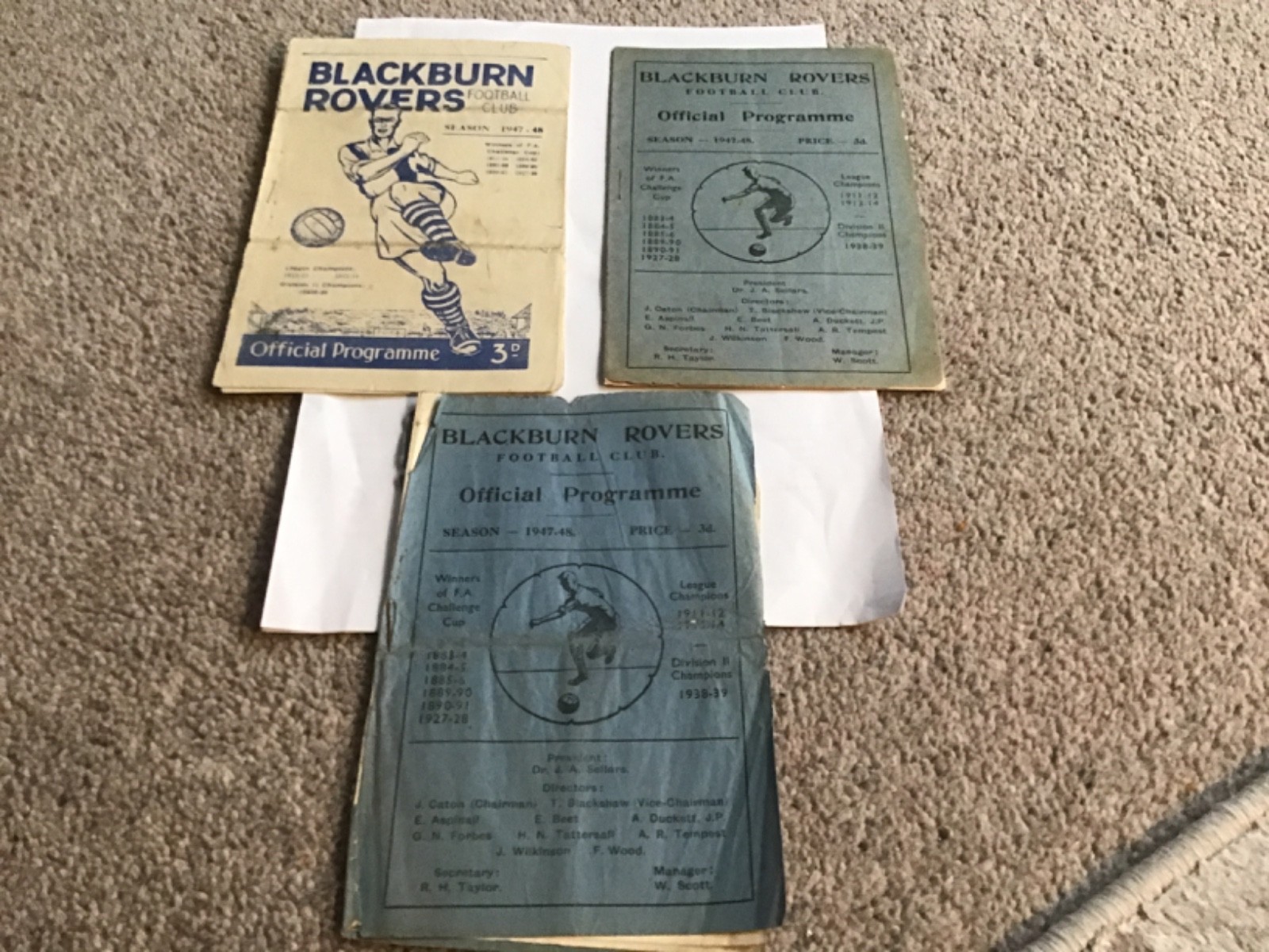 3 x Blackburn Rovers Home Football Programmes 1940,s. for sale on Ebay