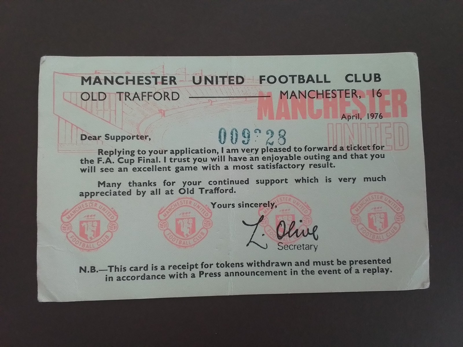 Manchester United v Southampton FA Cup Final 1976 Ballot Success Ticket for sale on Ebay