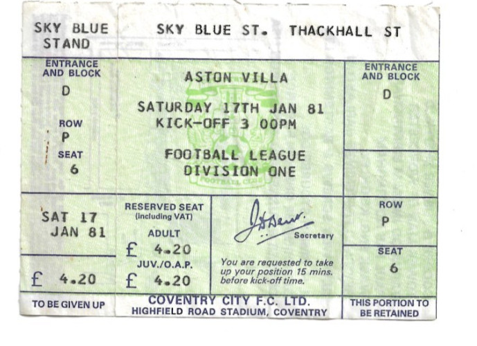 Coventry City v Aston Villa 1980/81 Villa Champions FULL TICKET - RARE to find for sale on Ebay