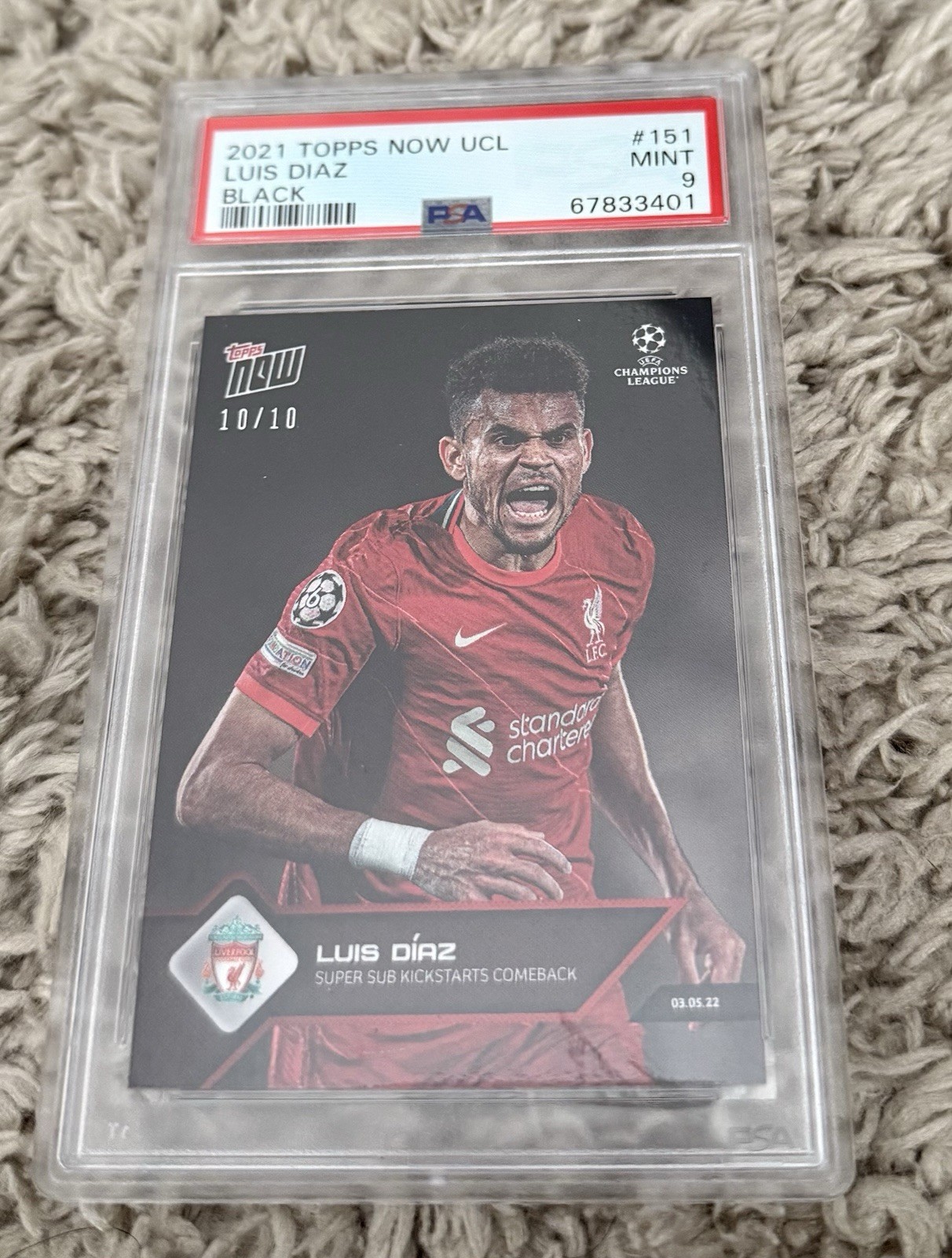 Topps Now UCL 2021 Luis Diaz Black 10/10! PSA 9 Pop 3. Liverpool for sale on Ebay