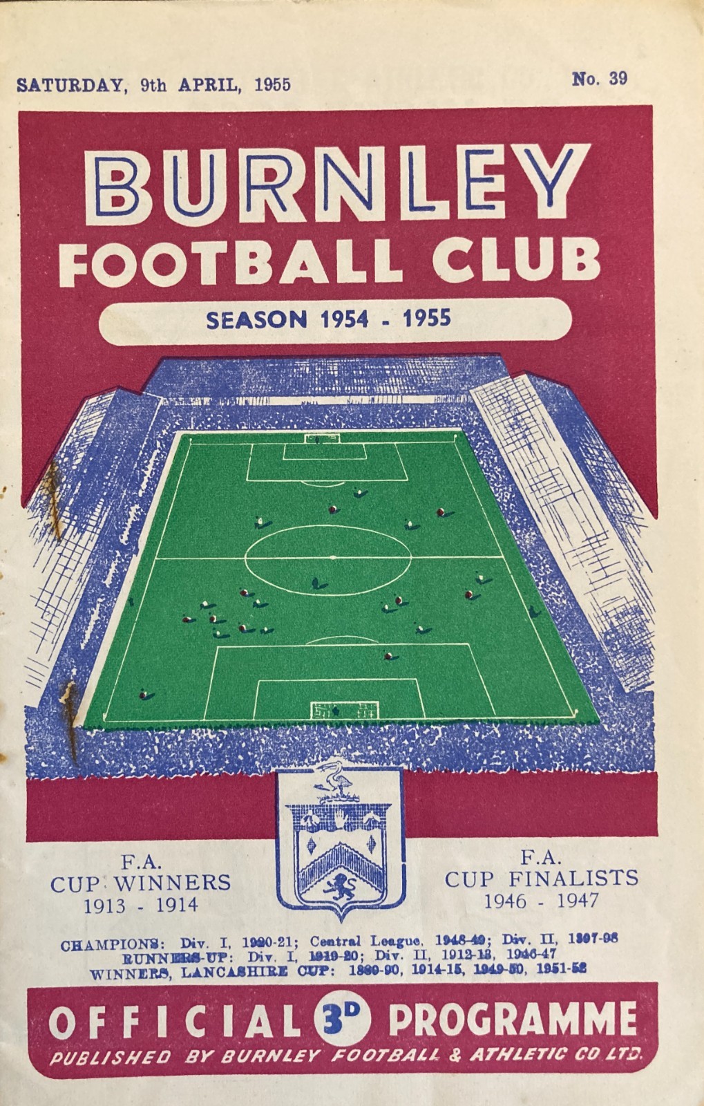 Burnley v Huddersfield Town Div 1 1954/55 for sale on Ebay