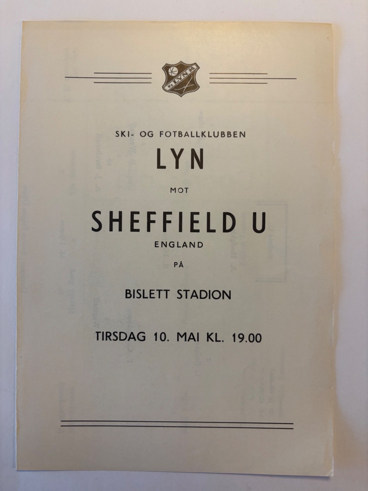 1965/66 Lyn Oslo Norway v Sheffield United Friendly at Bislett Stadion for sale on Ebay