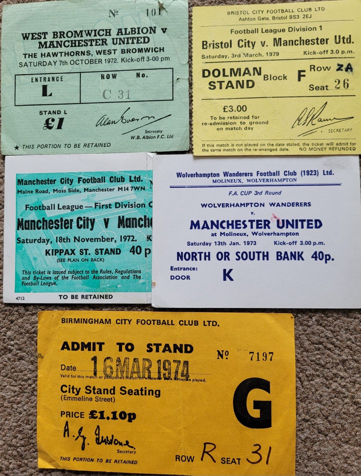 5 Manchester United 1970s Away Tickets for sale on Ebay