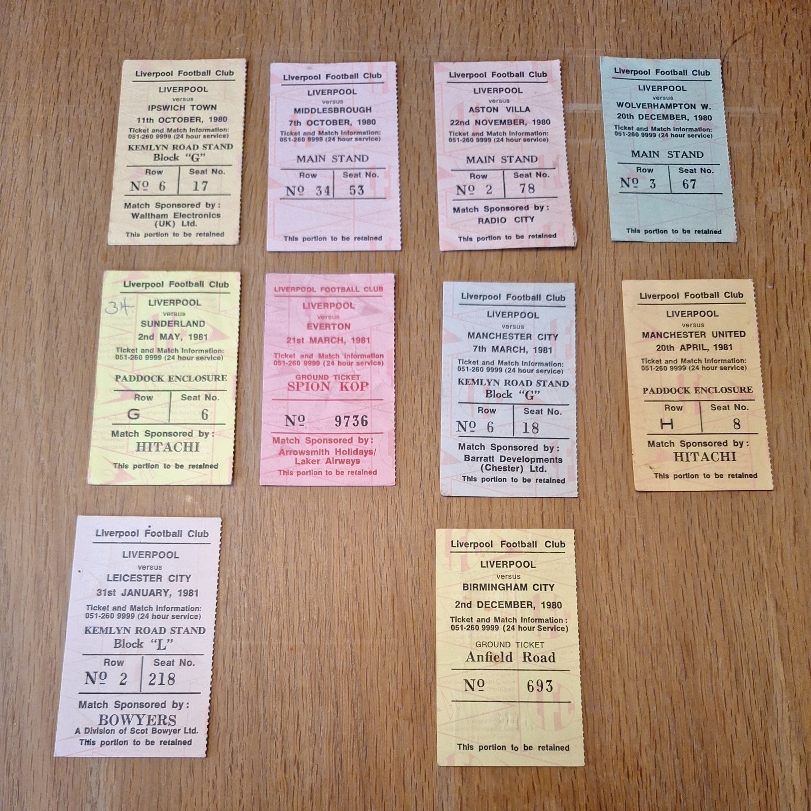 10  Liverpool ticket stubs 1980 / 81  season  for sale on Ebay