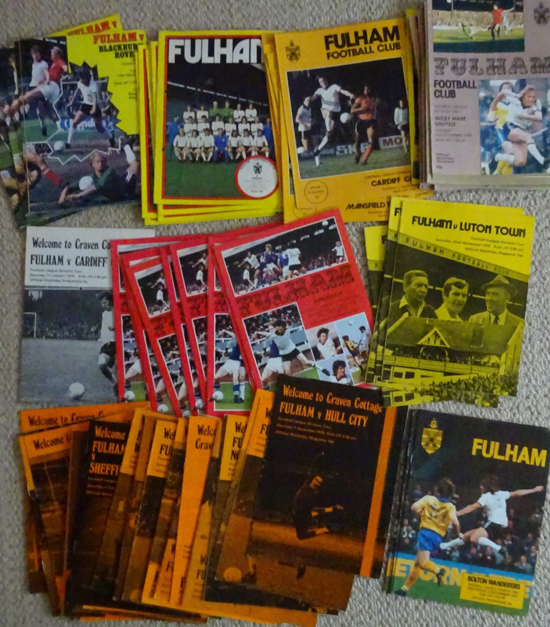 Collection of 78 different Fulham programmes (1973-79) for sale on Ebay
