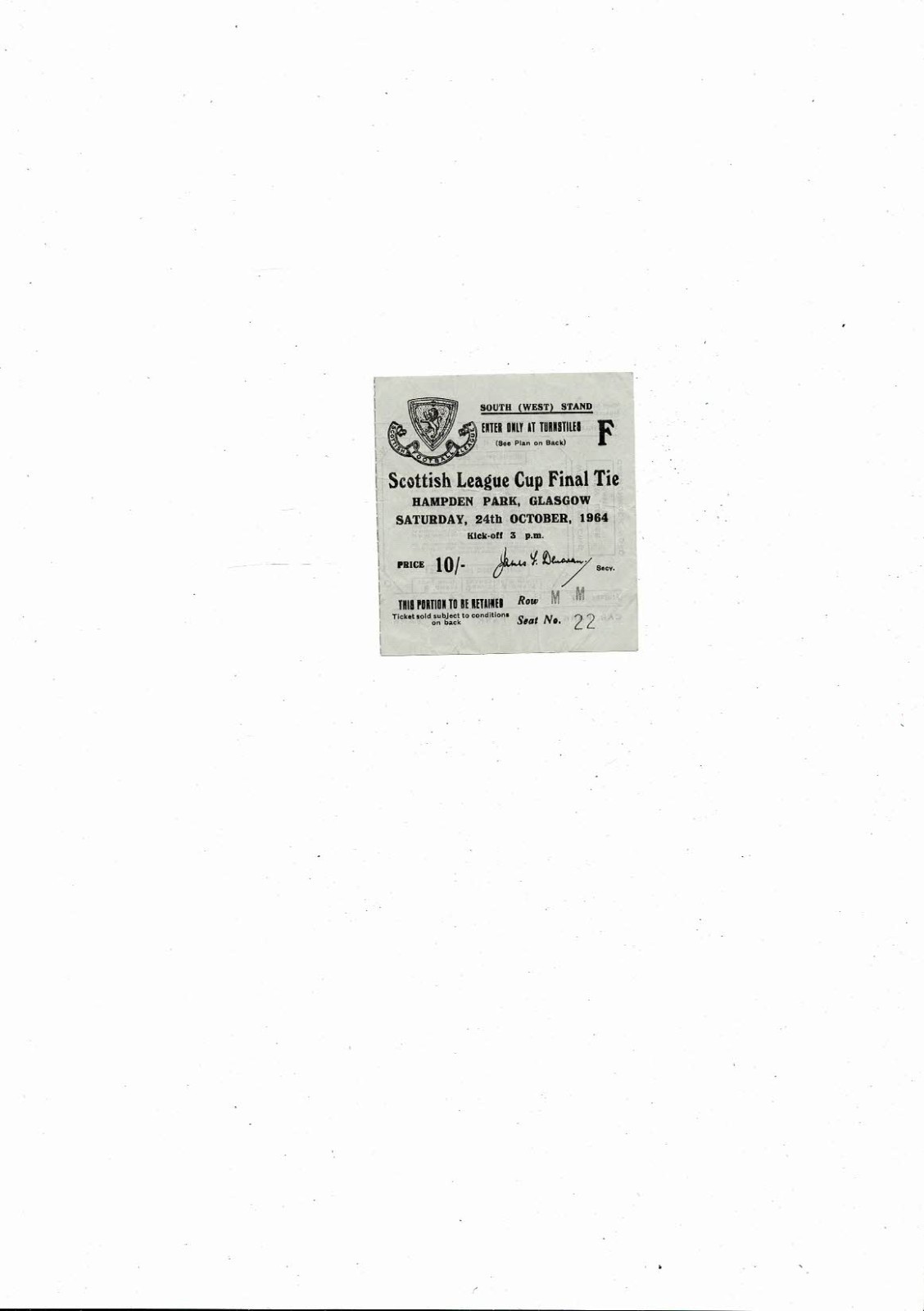 1964 Rangers v Celtic Scottish League Cup Final Match Ticket for sale on Ebay