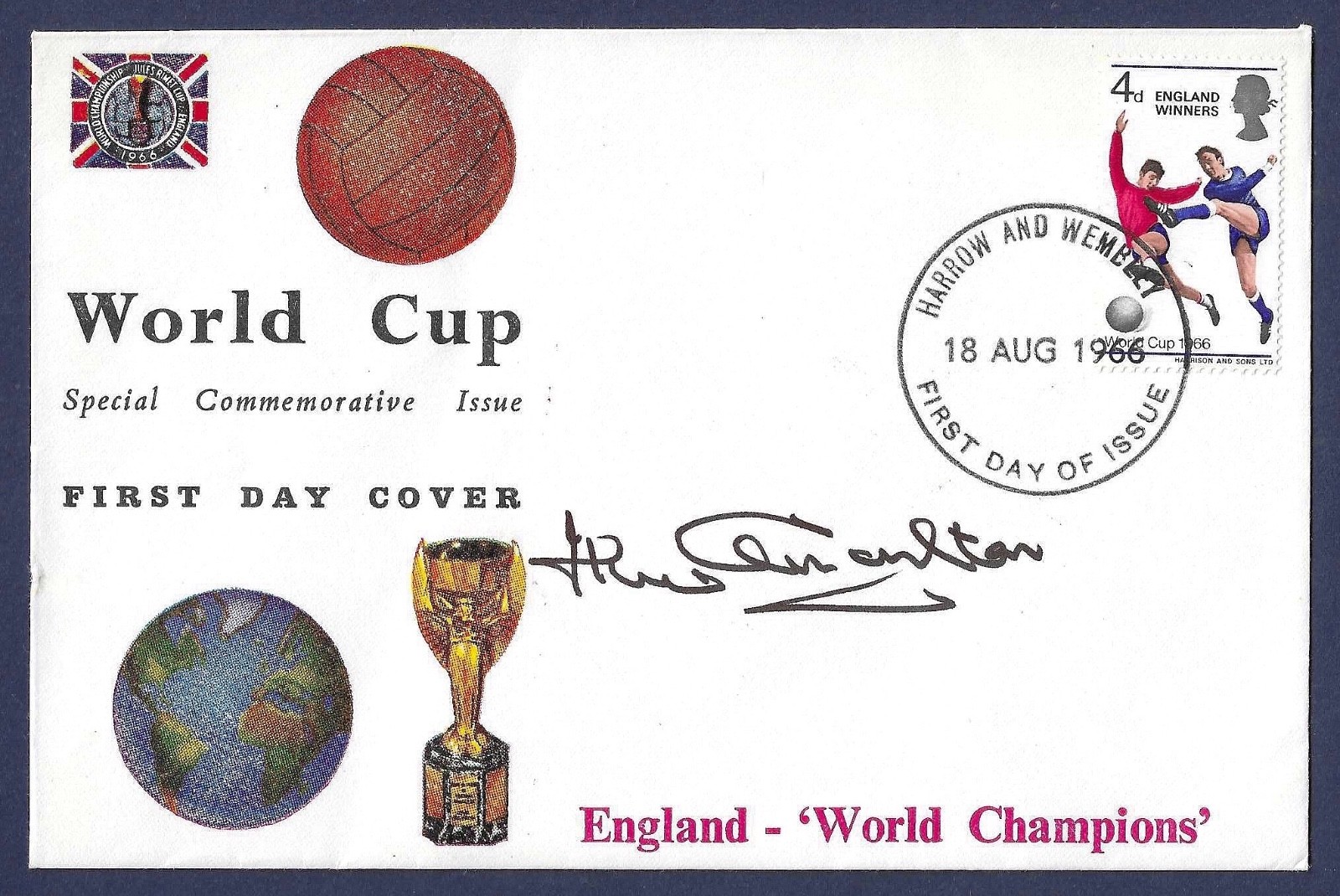 1966 FOOTBALL WORLD CUP, JACK CHARLTON SIGNED FIRST DAY COVER, LEEDS & ENGLAND. for sale on Ebay