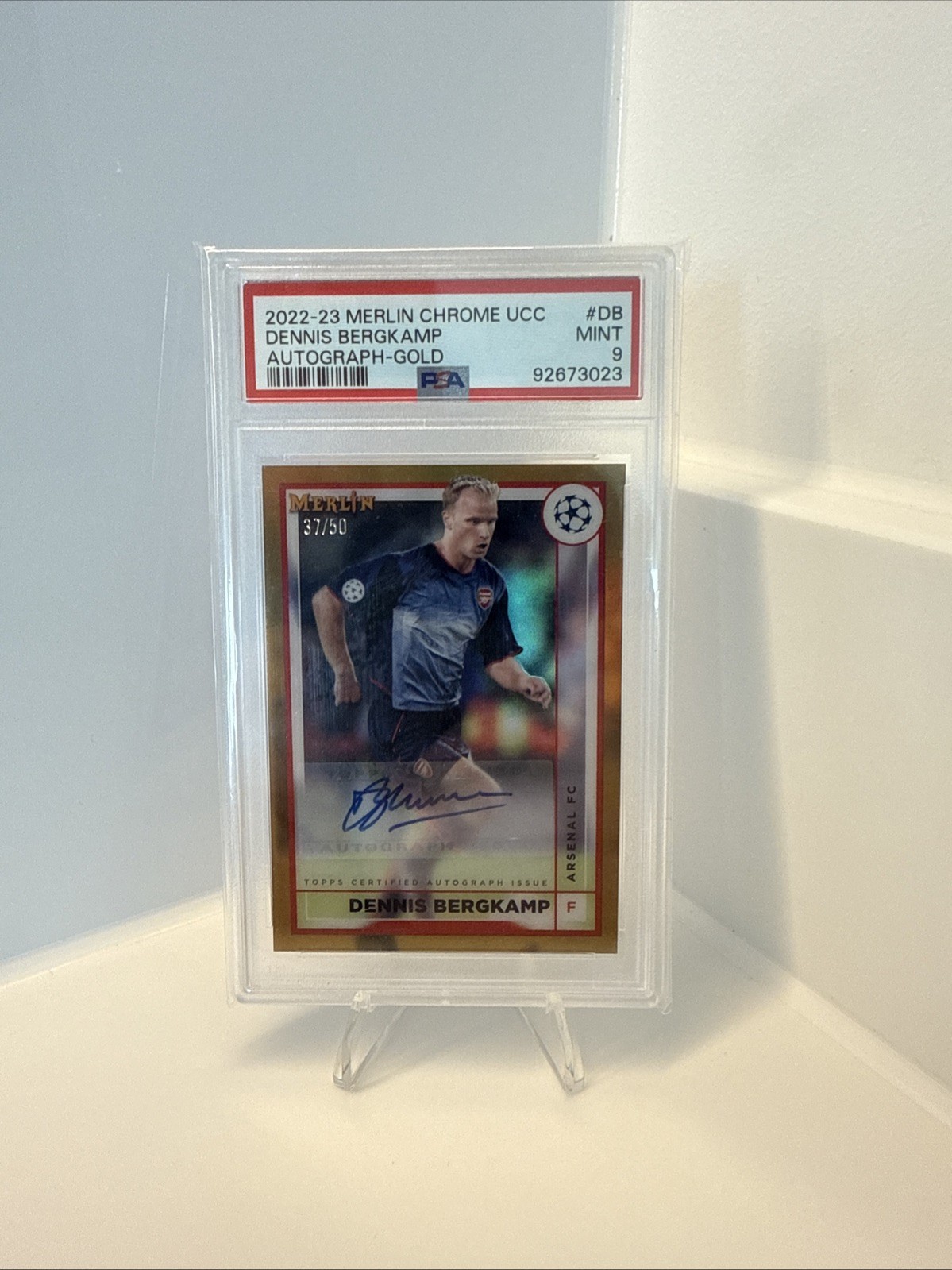 2022-23 Panini Merlin Chrome UCC Dennis Bergkamp Auto Gold /50 PSA 9 Arsenal for sale on Ebay