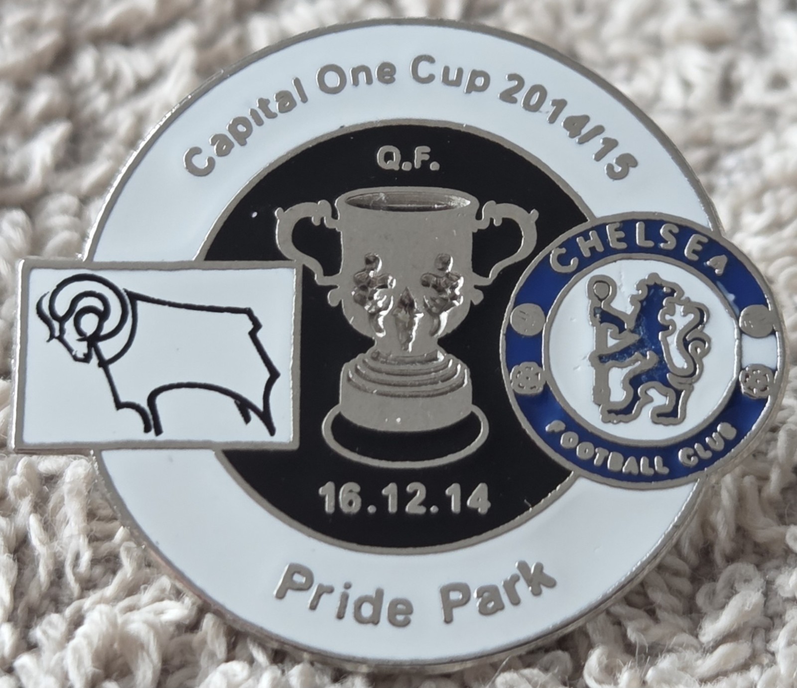 Chelsea FC Badge -  DERBY COUNTY v CHELSEA 2014 / 15 CAPITAL ONE CUP MATCH BADGE for sale on Ebay